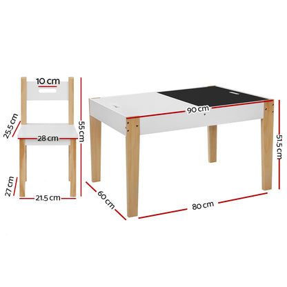 3Pcs Kids Table And Chairs Set Storage Toys Play Activity Desk Chalkboard
