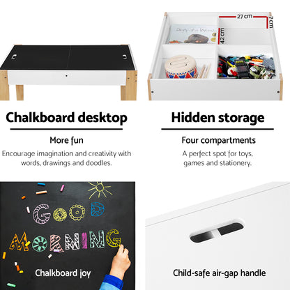 3Pcs Kids Table And Chairs Set Storage Toys Play Activity Desk Chalkboard