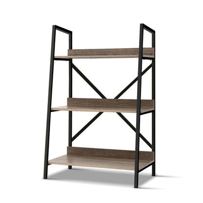 3Tier Metal Bookcase Oak Display Storage
