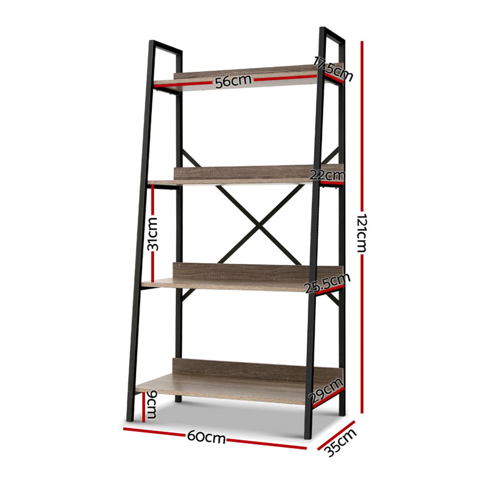 4Tier Metal Bookcase Oak Display Storage