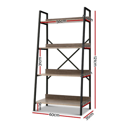 4Tier Metal Bookcase Oak Display Storage