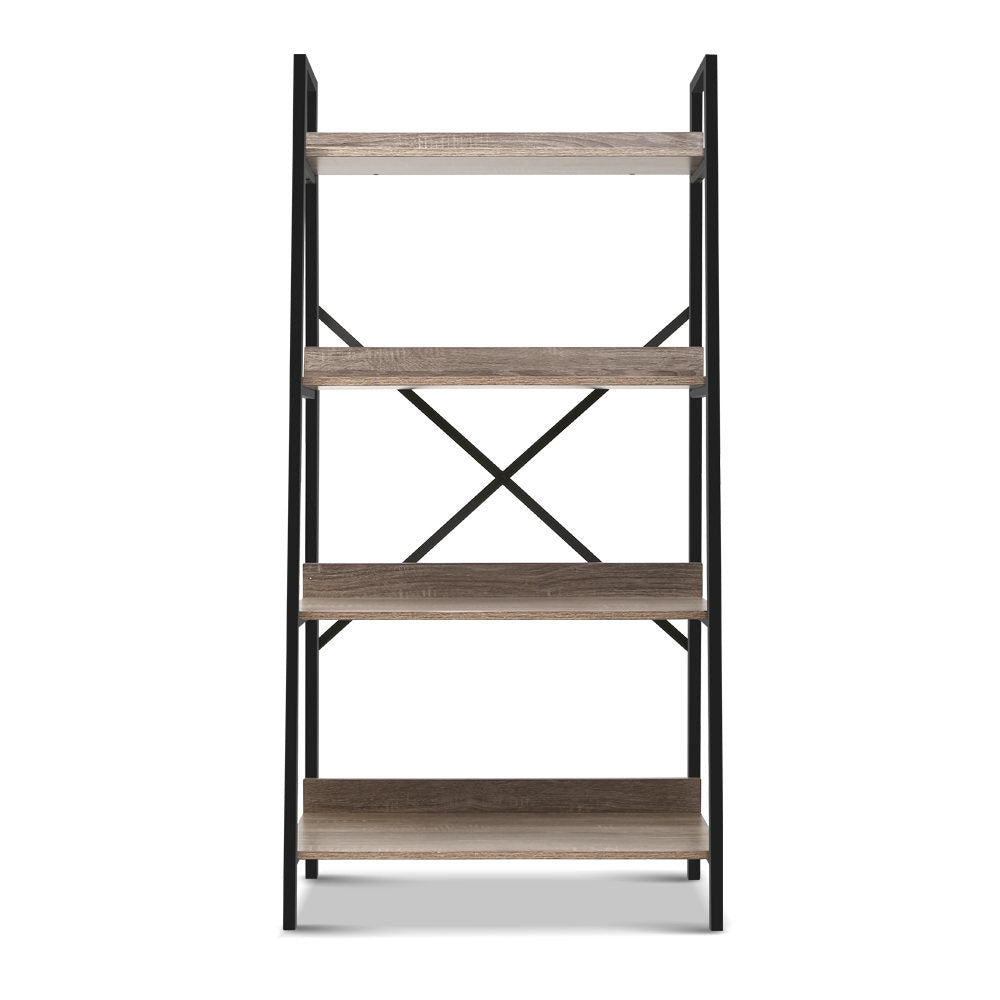 4Tier Metal Bookcase Oak Display Storage