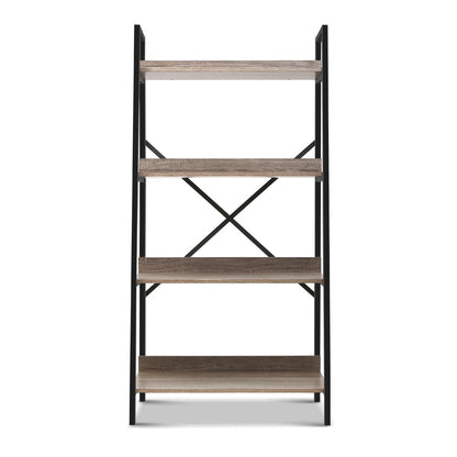 4Tier Metal Bookcase Oak Display Storage