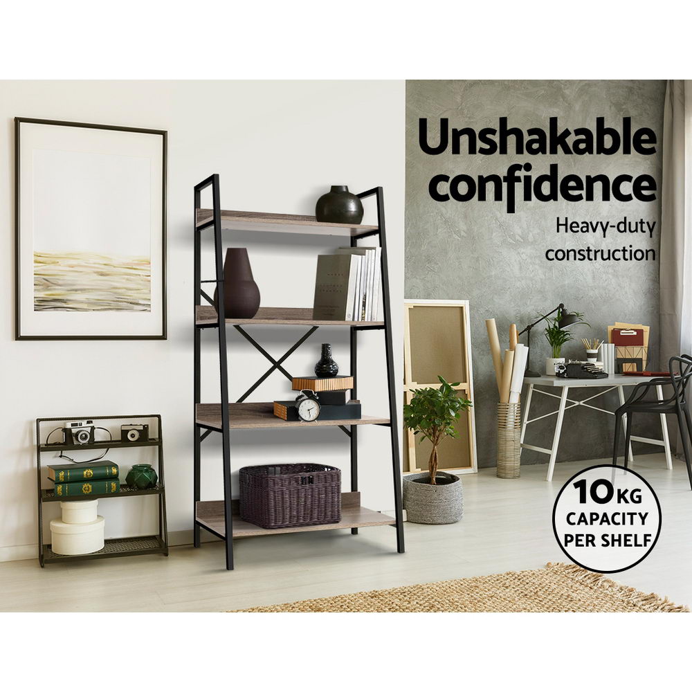 4Tier Metal Bookcase Oak Display Storage
