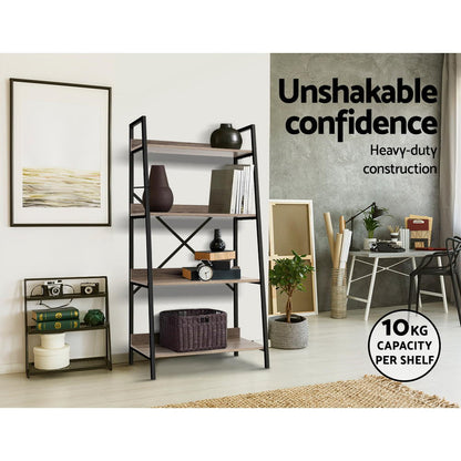 4Tier Metal Bookcase Oak Display Storage