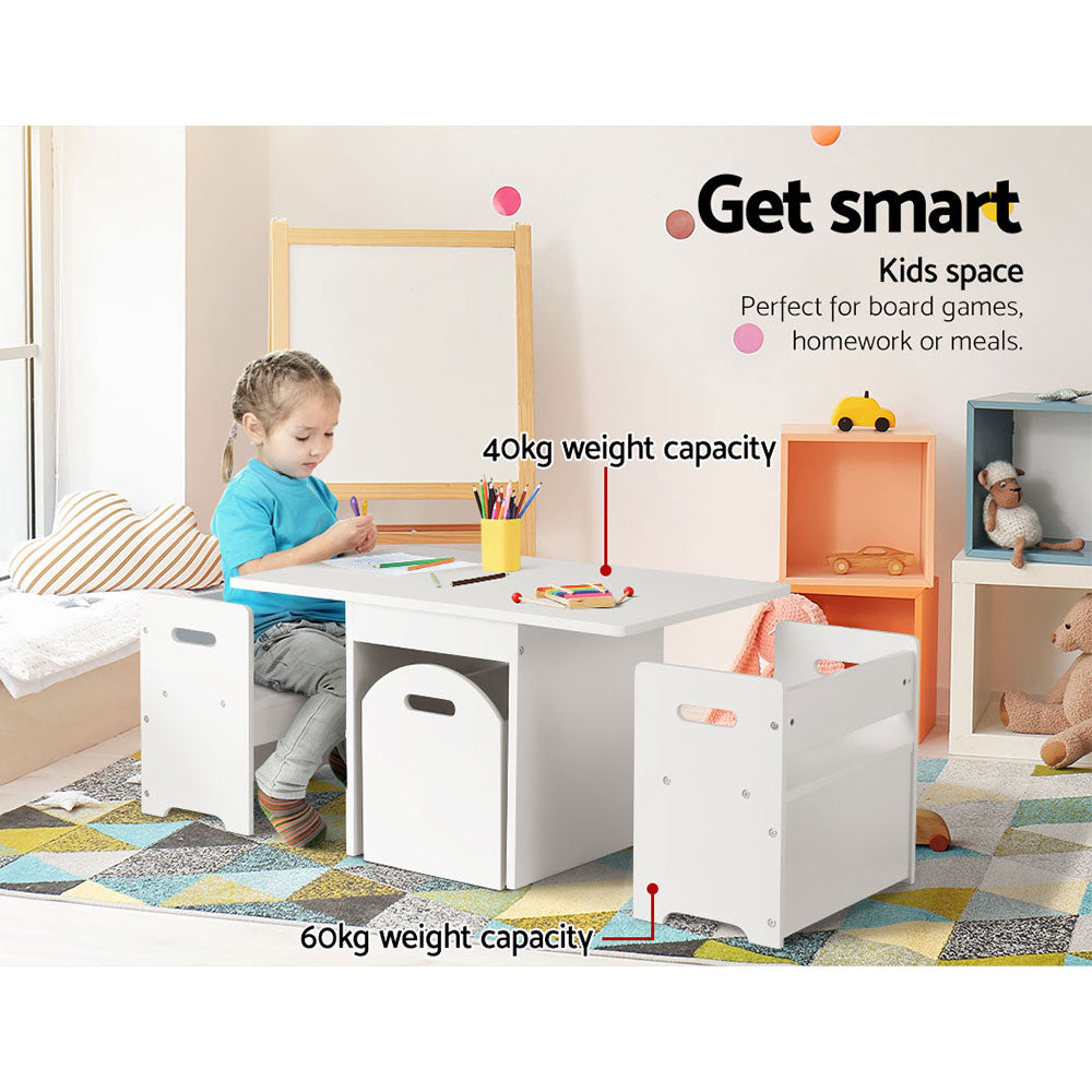 3Pcs Kids Table And Chairs Set Storage Toys Play Activity Desk