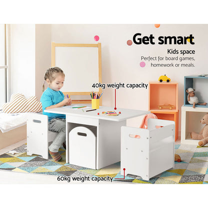 3Pcs Kids Table And Chairs Set Storage Toys Play Activity Desk