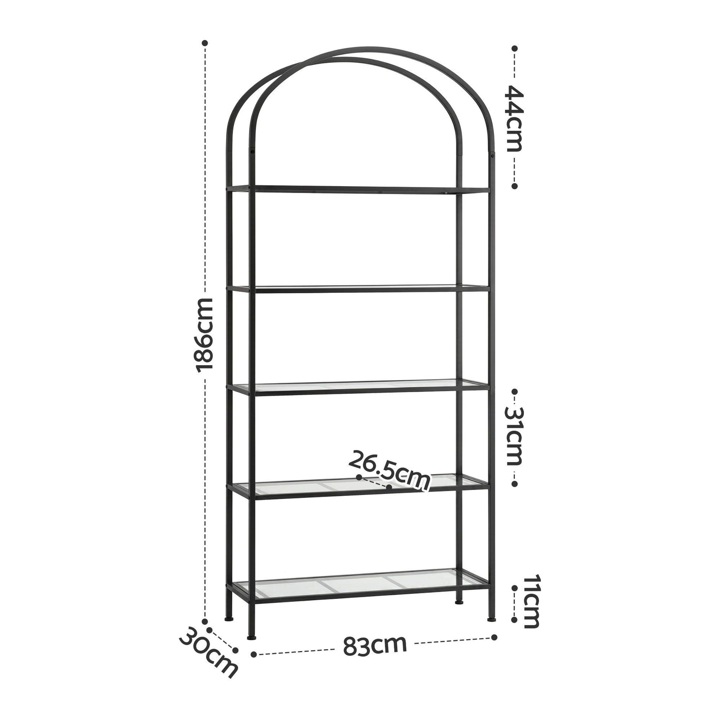 5 Tier Industrial Bookcase Glass Shelves | HomeAndLiving - 4