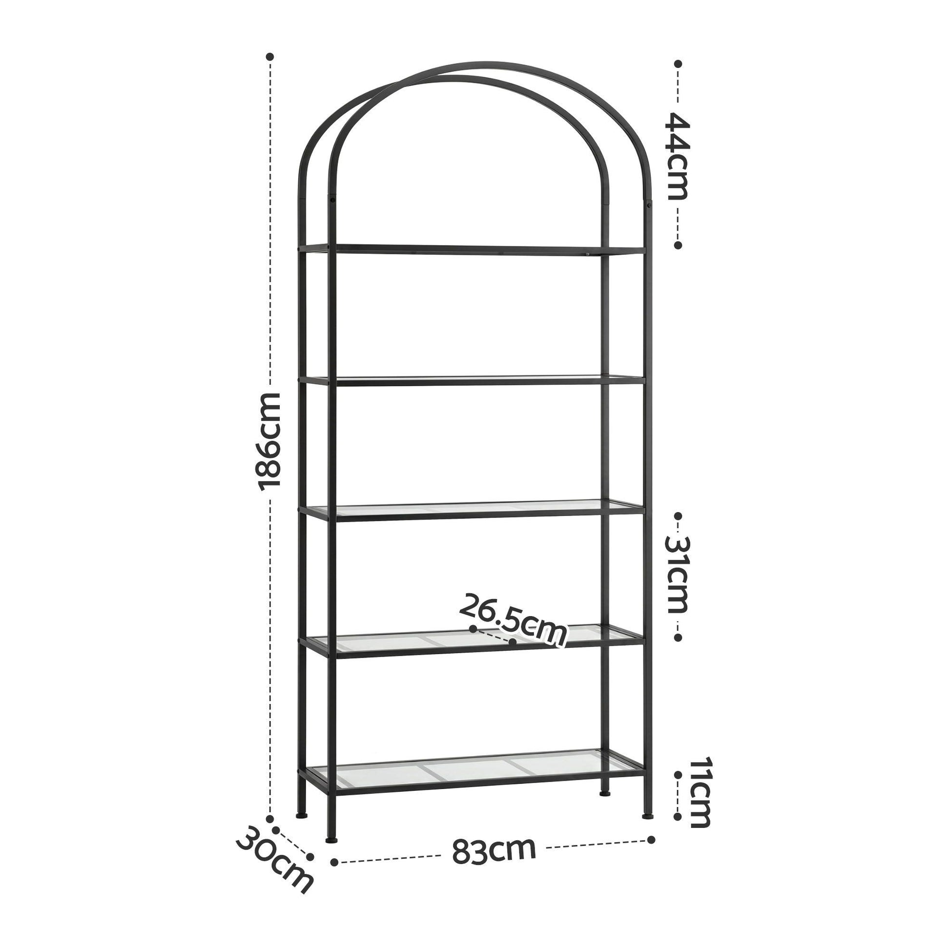 5 Tier Industrial Bookcase Glass Shelves | HomeAndLiving - 4