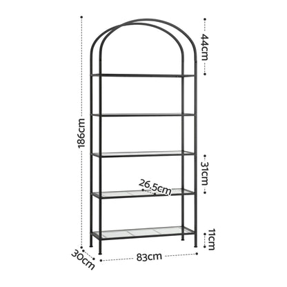 5 Tier Industrial Bookcase Glass Shelves | HomeAndLiving - 4