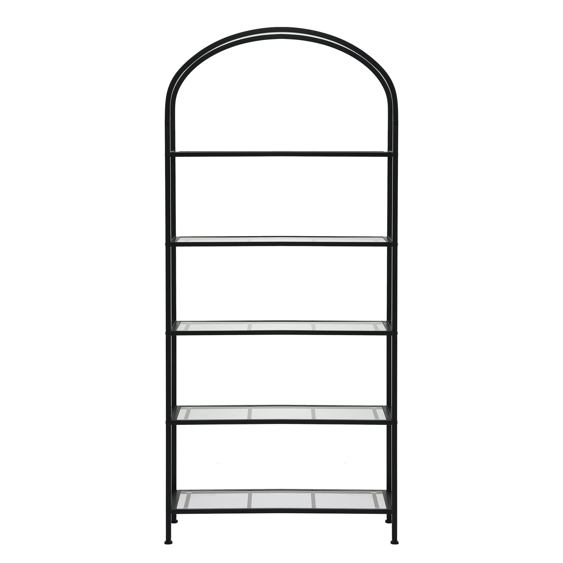 5 Tier Industrial Bookcase Glass Shelves | HomeAndLiving - 5