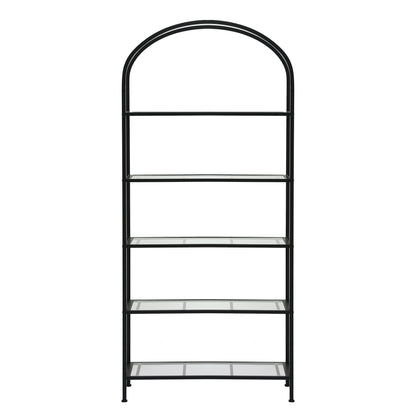 5 Tier Industrial Bookcase Glass Shelves | HomeAndLiving - 5