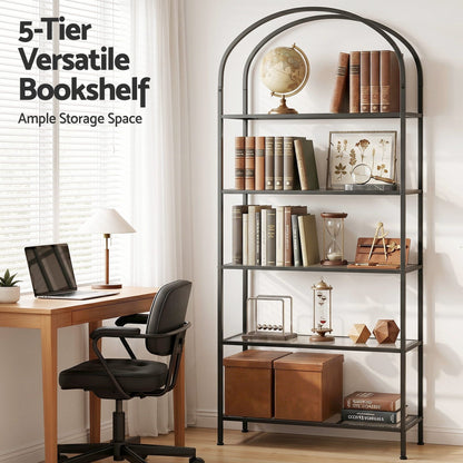 5 Tier Industrial Bookcase Glass Shelves | HomeAndLiving - 6