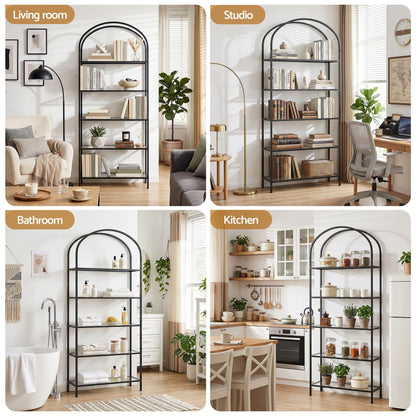5 Tier Industrial Bookcase Glass Shelves | HomeAndLiving - 9