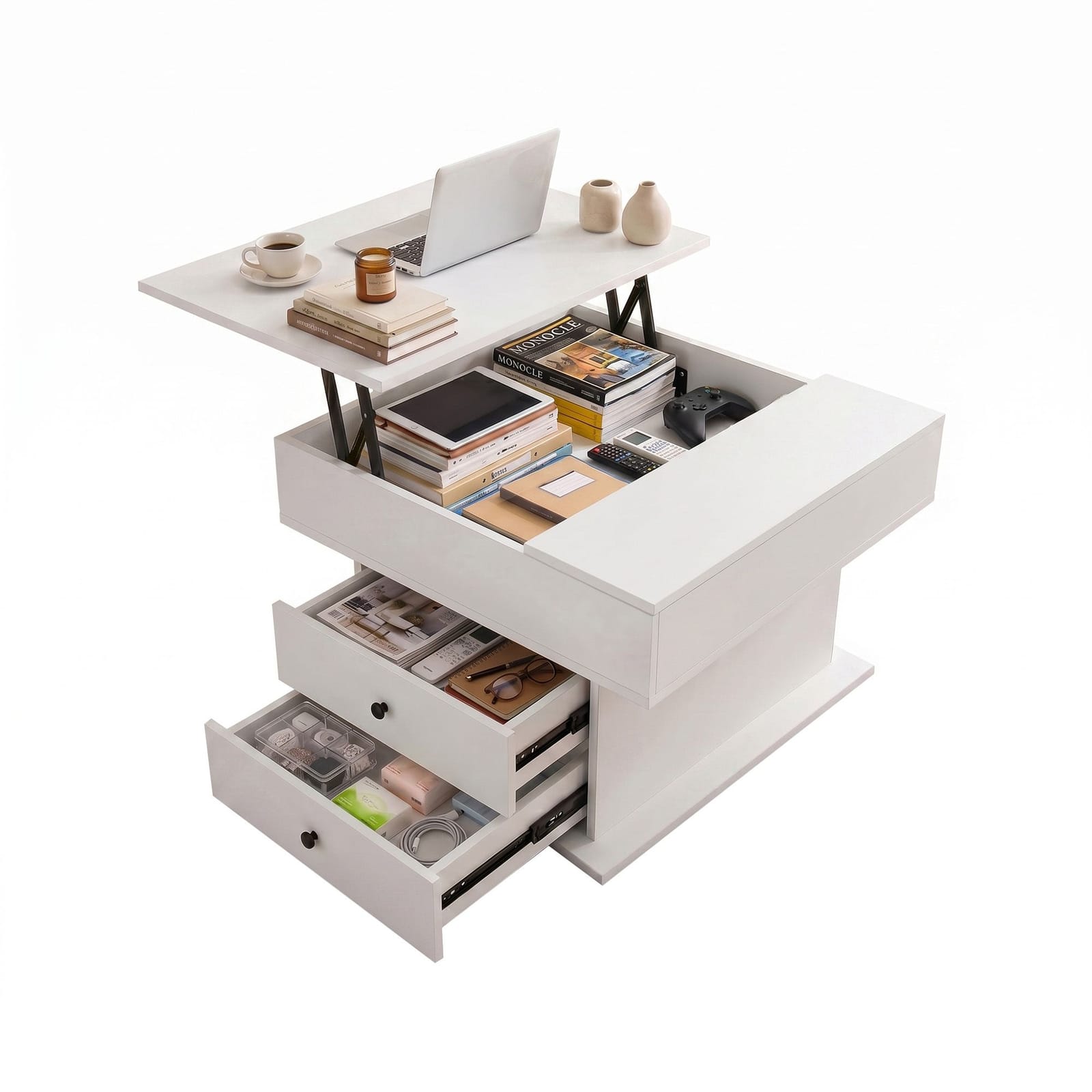 Lift Top Coffee Table Hidden Storage White | HomeAndLiving - 2