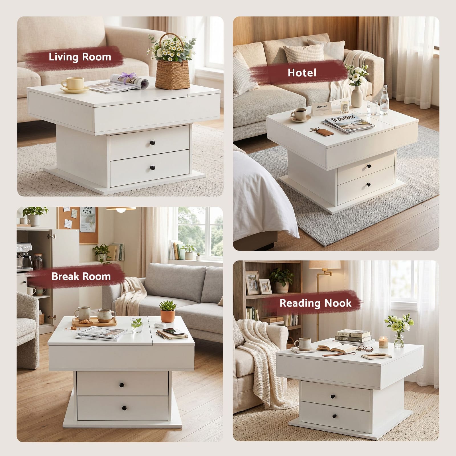 Lift Top Coffee Table Hidden Storage White | HomeAndLiving