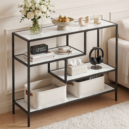 Console Table Marble Effect 4-Tier Hallway White | Home & Living
