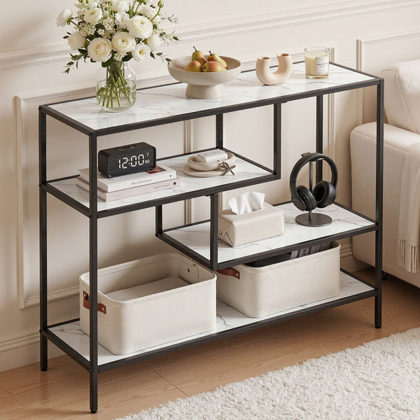  Console Table Marble Effect 4-Tier Hallway White | Home & Living
