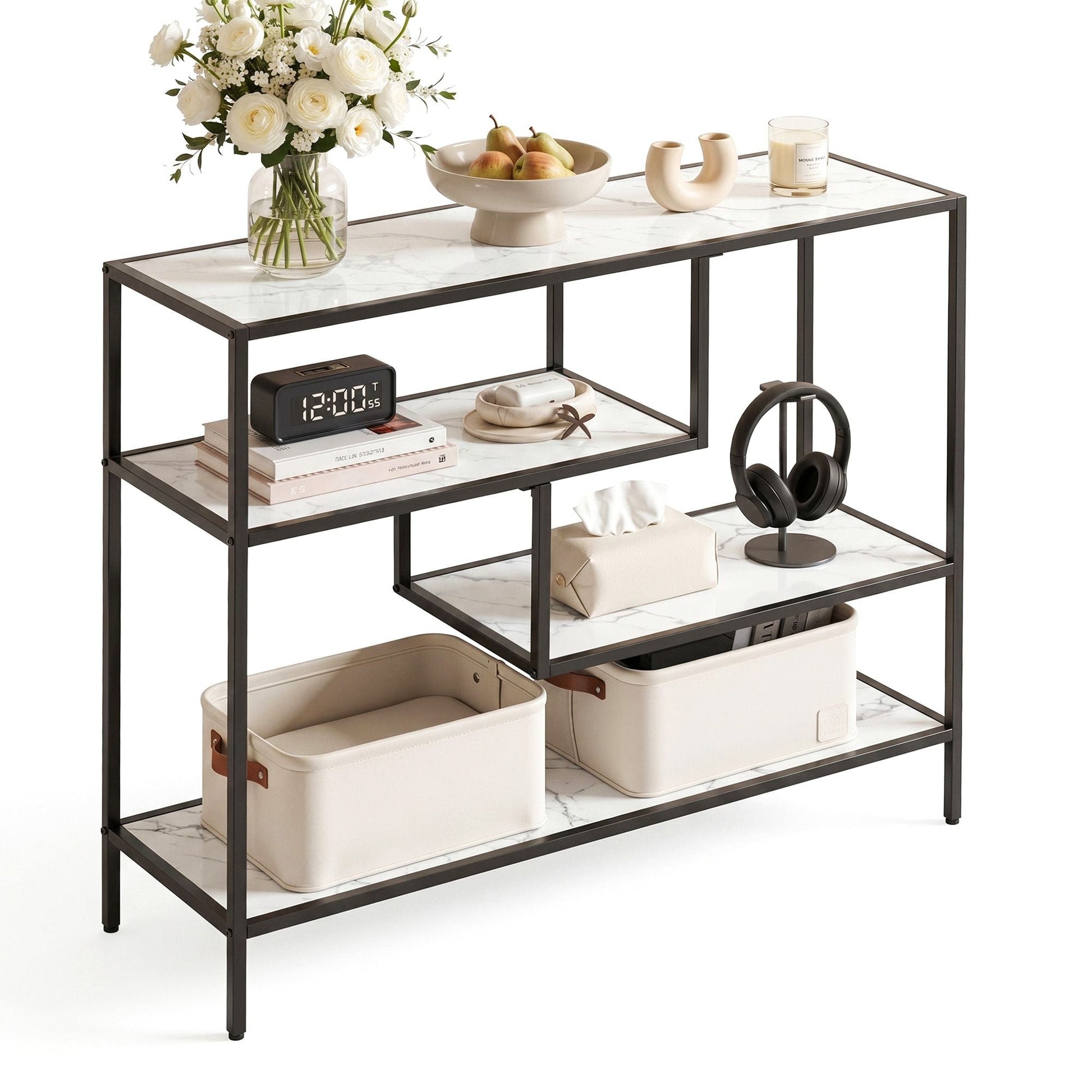 Console Table Marble Effect 4-Tier Hallway White | Home & Living - 2