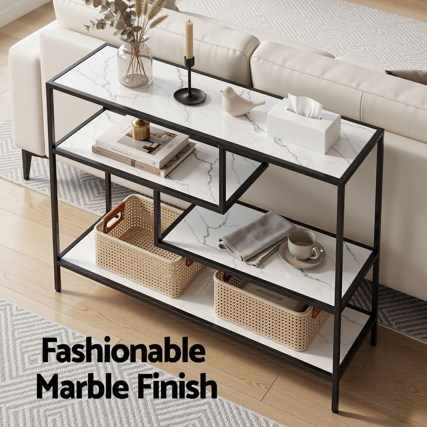 Console Table Marble Effect 4-Tier Hallway White | Home & Living - 6
