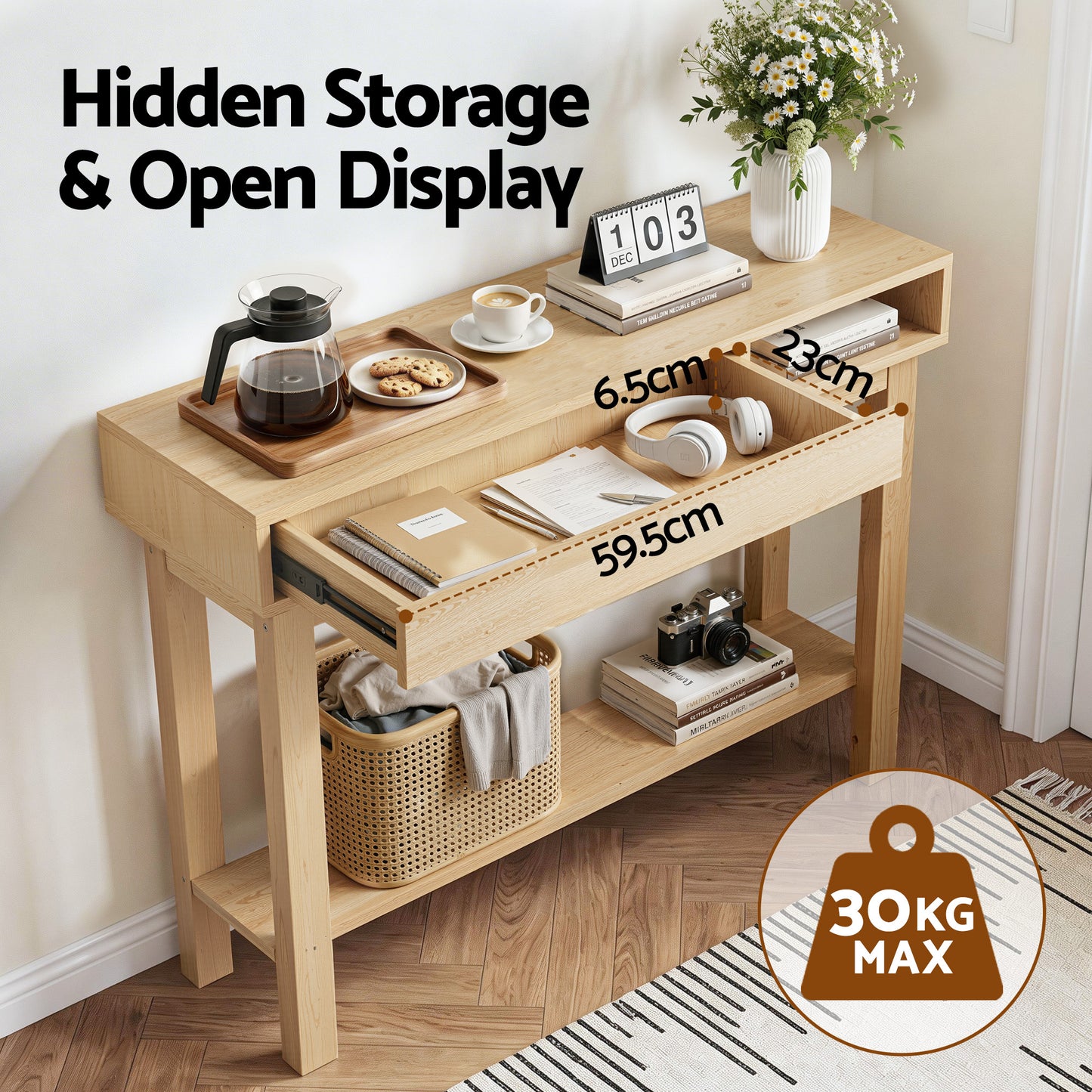 Console Table Hallway Drawer Shelf 100cm | HomeAndLiving - 6
