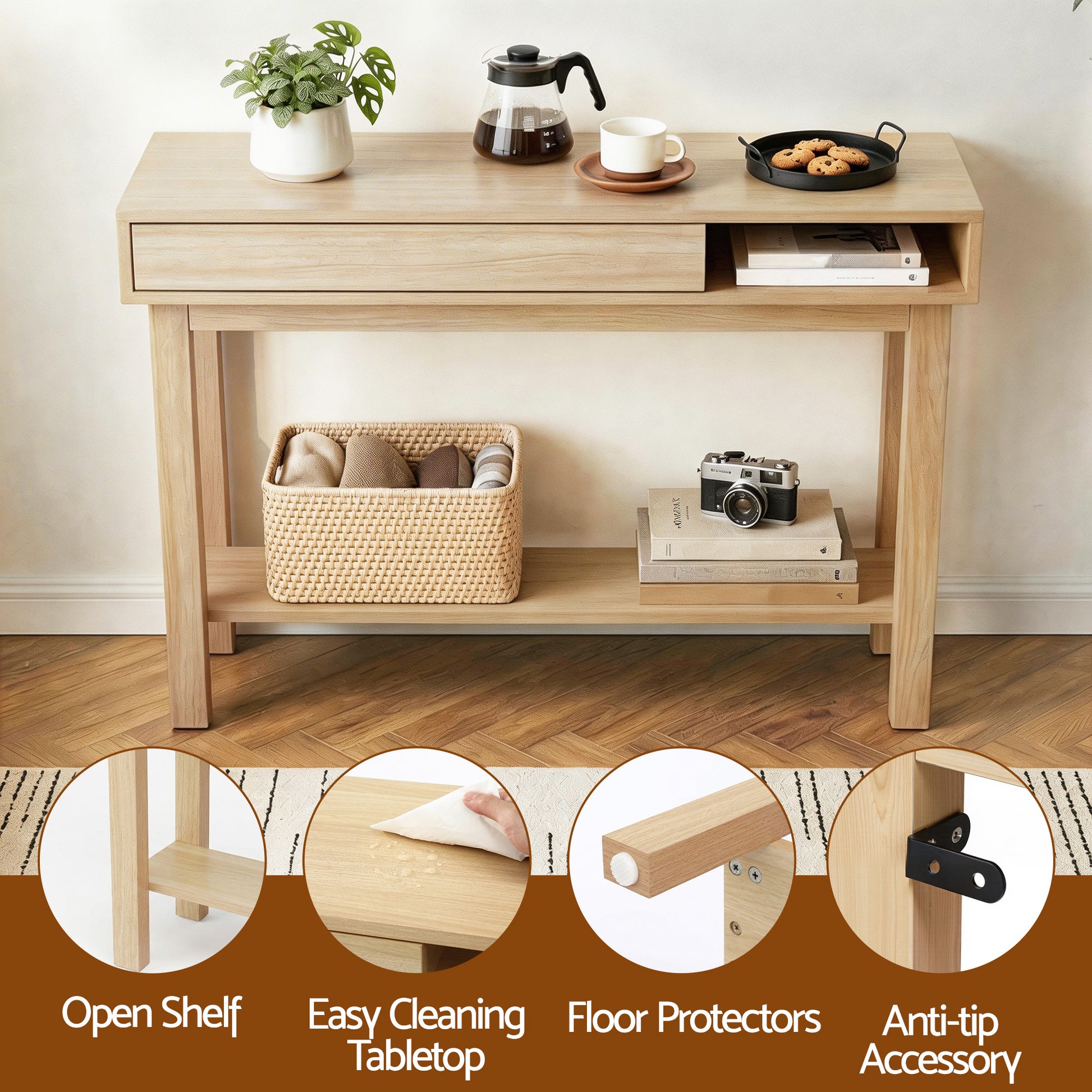 Console Table Hallway Drawer Shelf 100cm | HomeAndLiving - 8