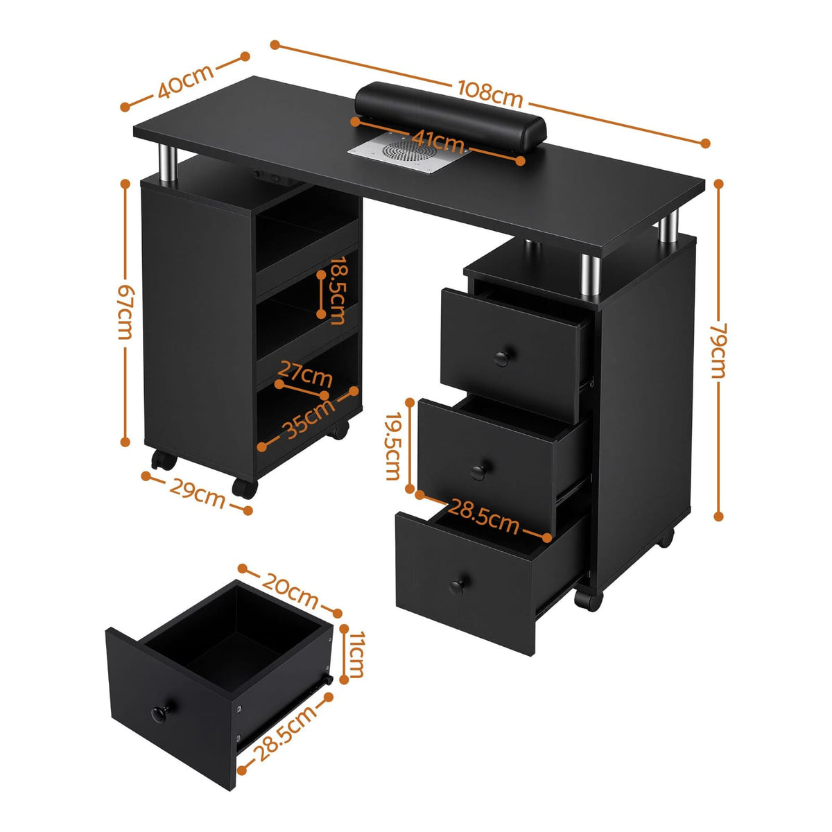 Manicure Table With Dust Collector 108x40x79cm