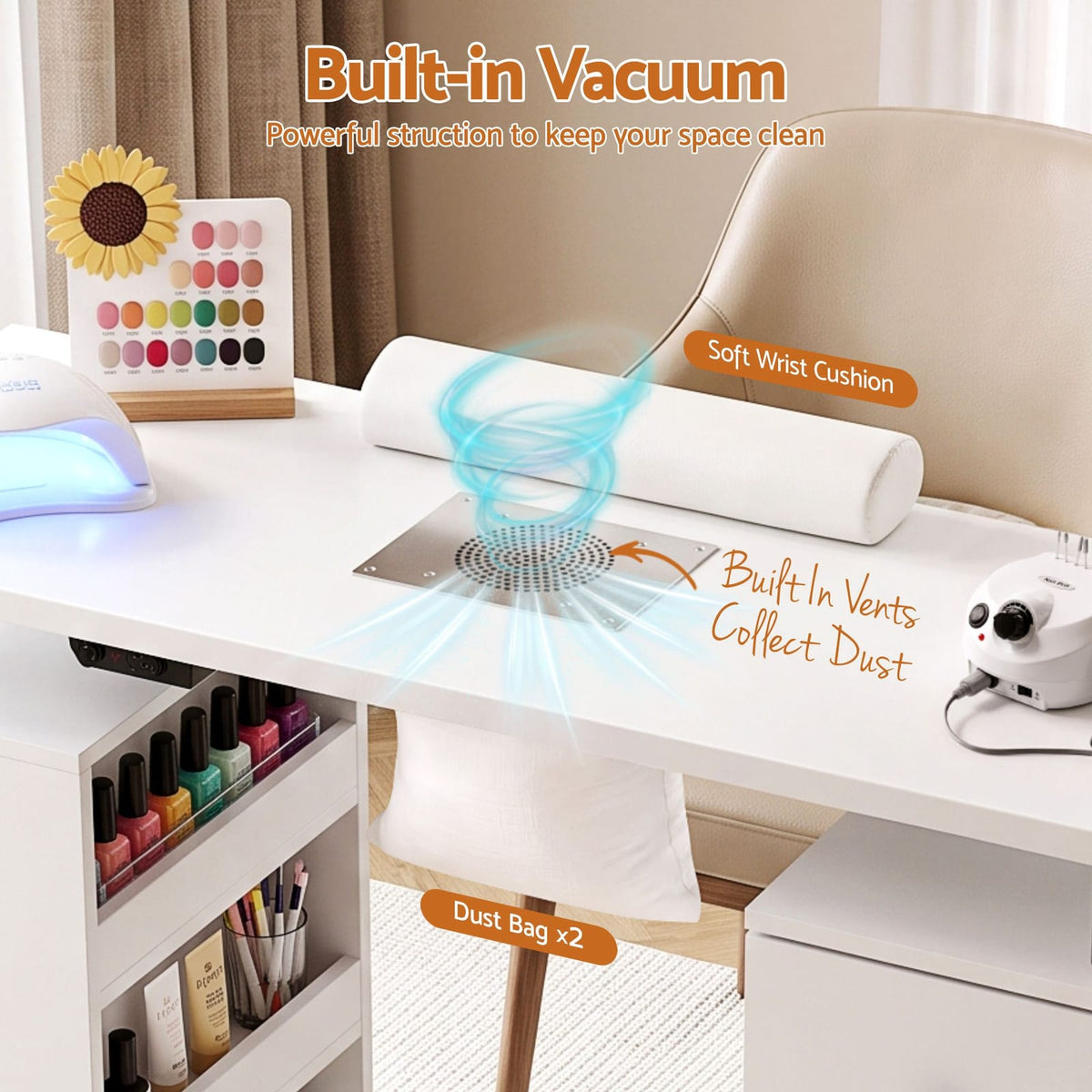 Nail Desk Table White 108x40x79cm