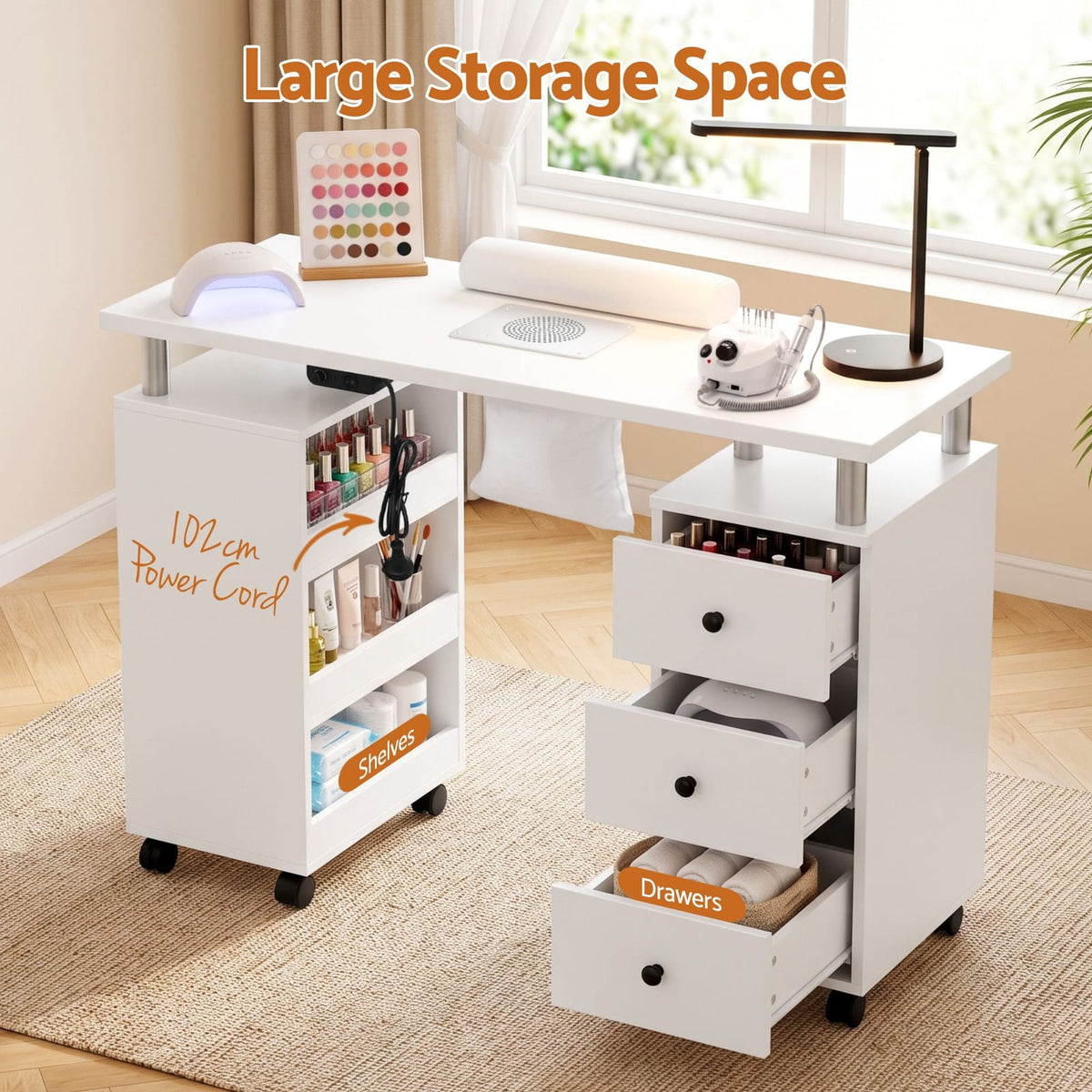 Nail Desk Table White 108x40x79cm