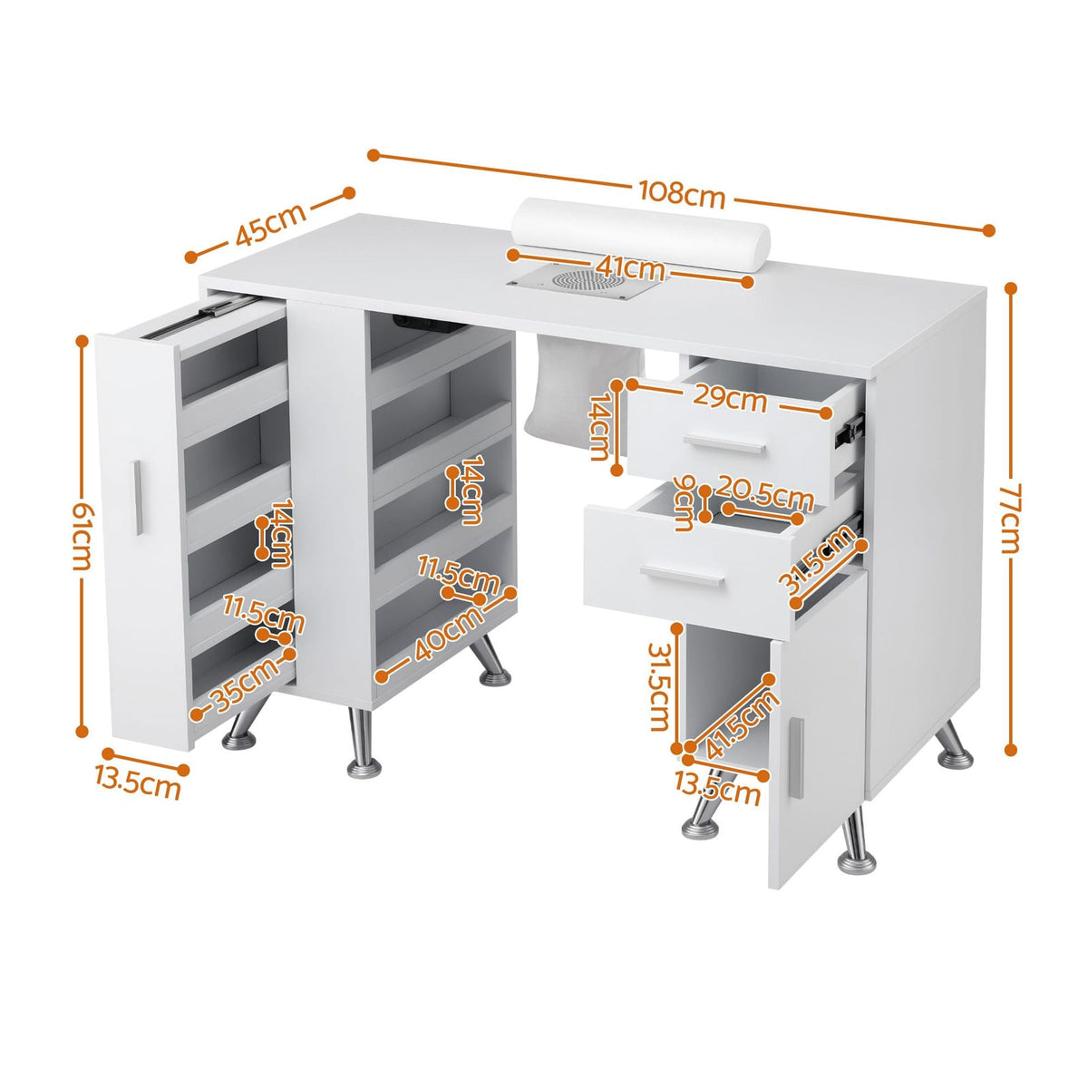 Nail Desk With Storage 108x45x77cm