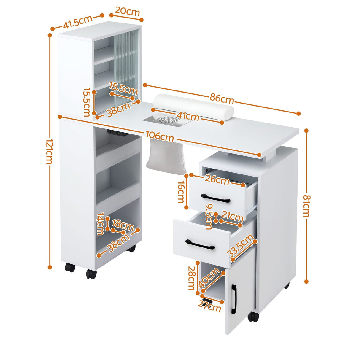 Manicure Table With Dust Collector 106x41.5x121cm