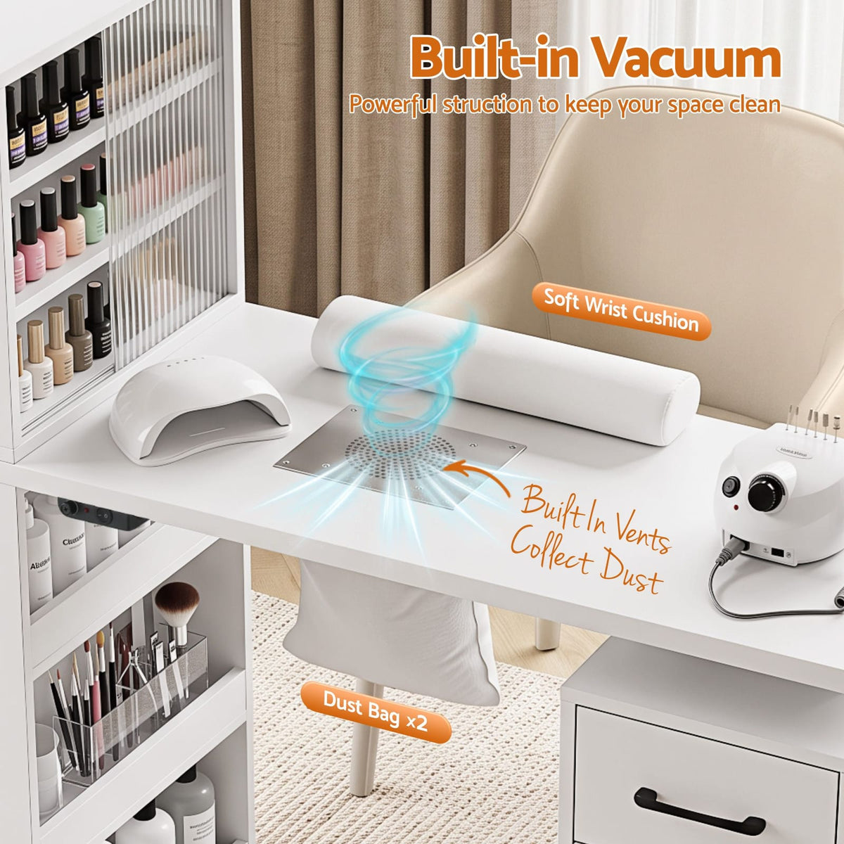 Manicure Table With Dust Collector 106x41.5x121cm