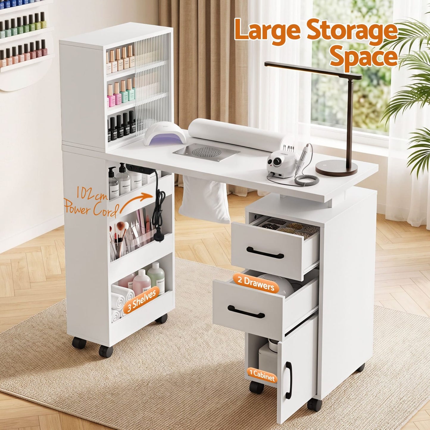 Manicure Table With Dust Collector 106x41.5x121cm