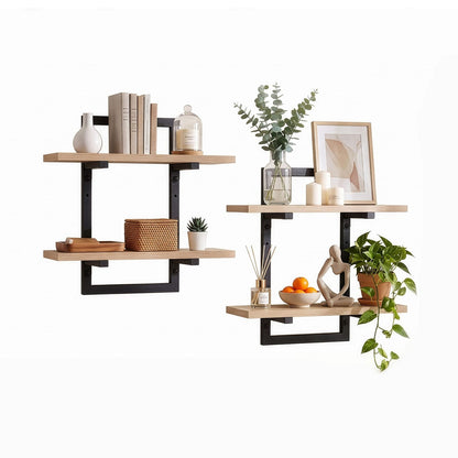 Floating Wall Shelf 2-Tier Wood 36.5x13.5x40cm