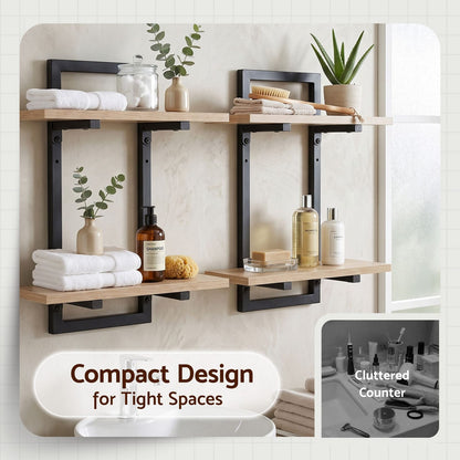 Floating Wall Shelf 2-Tier Wood 36.5x13.5x40cm