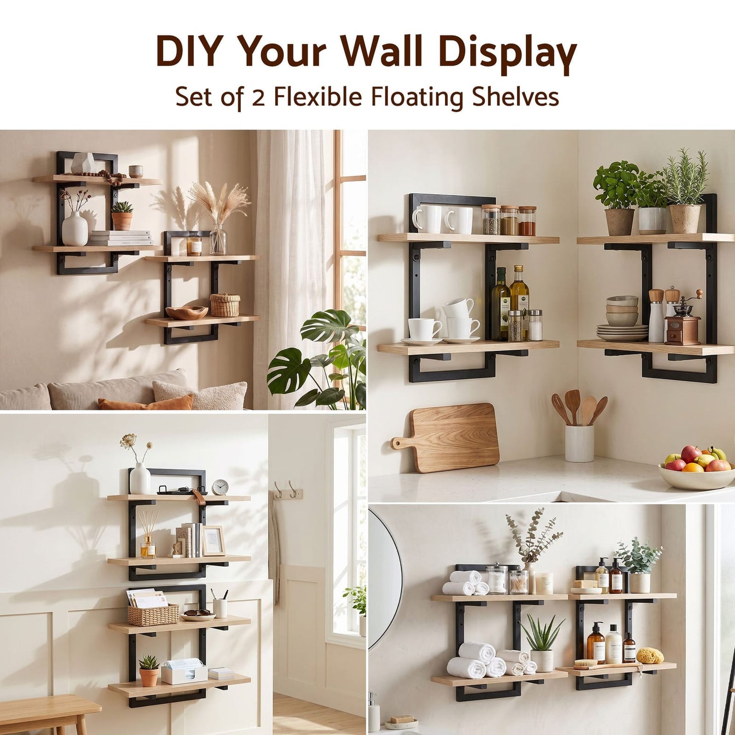 Floating Wall Shelf 2-Tier Wood 36.5x13.5x40cm