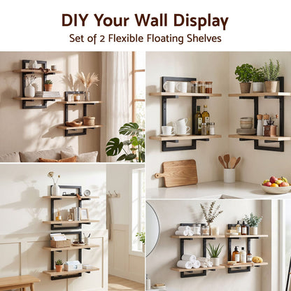 Floating Wall Shelf 2-Tier Wood 36.5x13.5x40cm