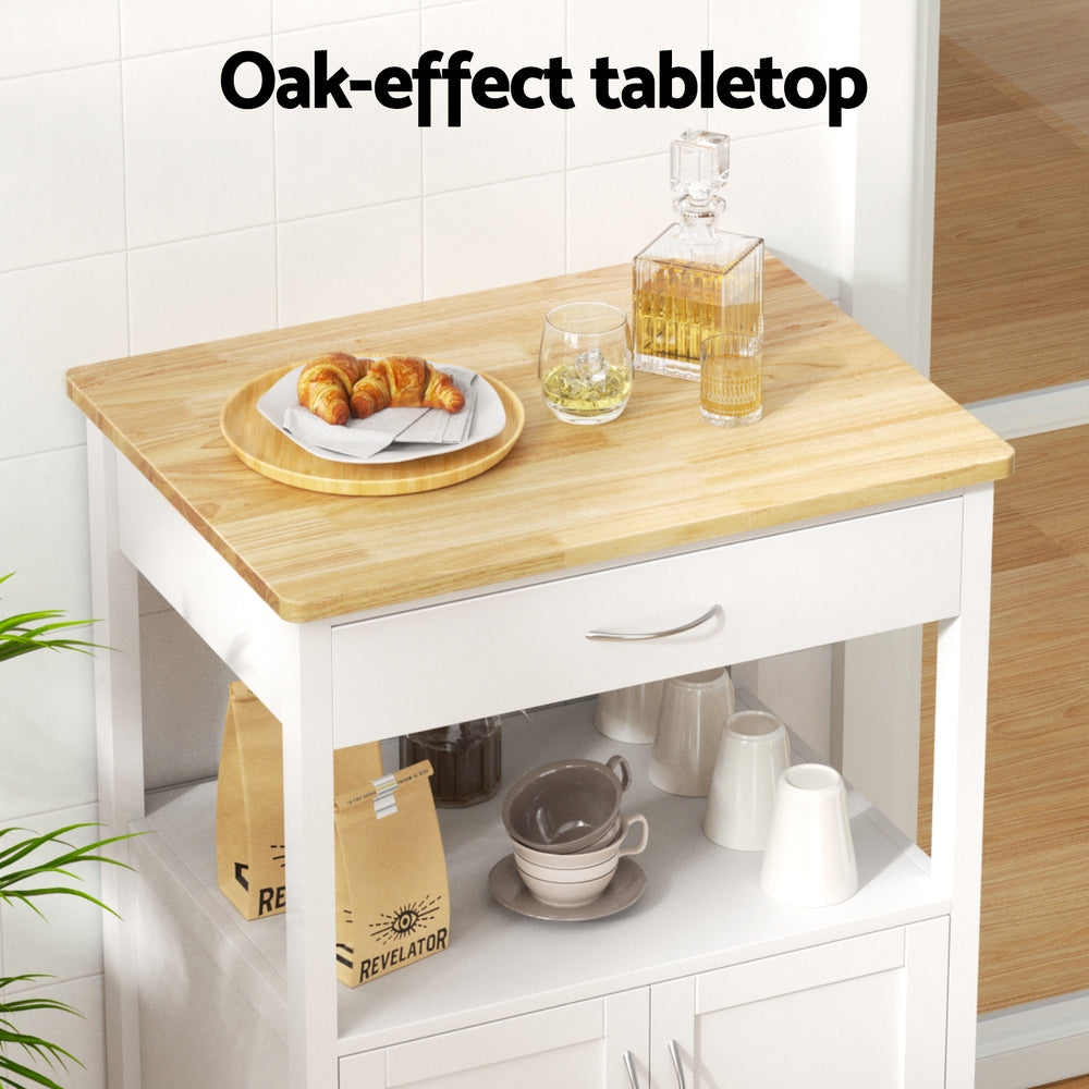 Kitchen Island Trolley Rolling Serving Cart Storage Drawer Cupboard 60cm