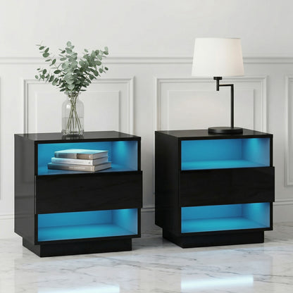 LED Bedside Tables 2 Pack 2 Shelves Black | HomeAndLiving