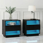 LED Bedside Tables 2 Pack 2 Shelves Black | HomeAndLiving