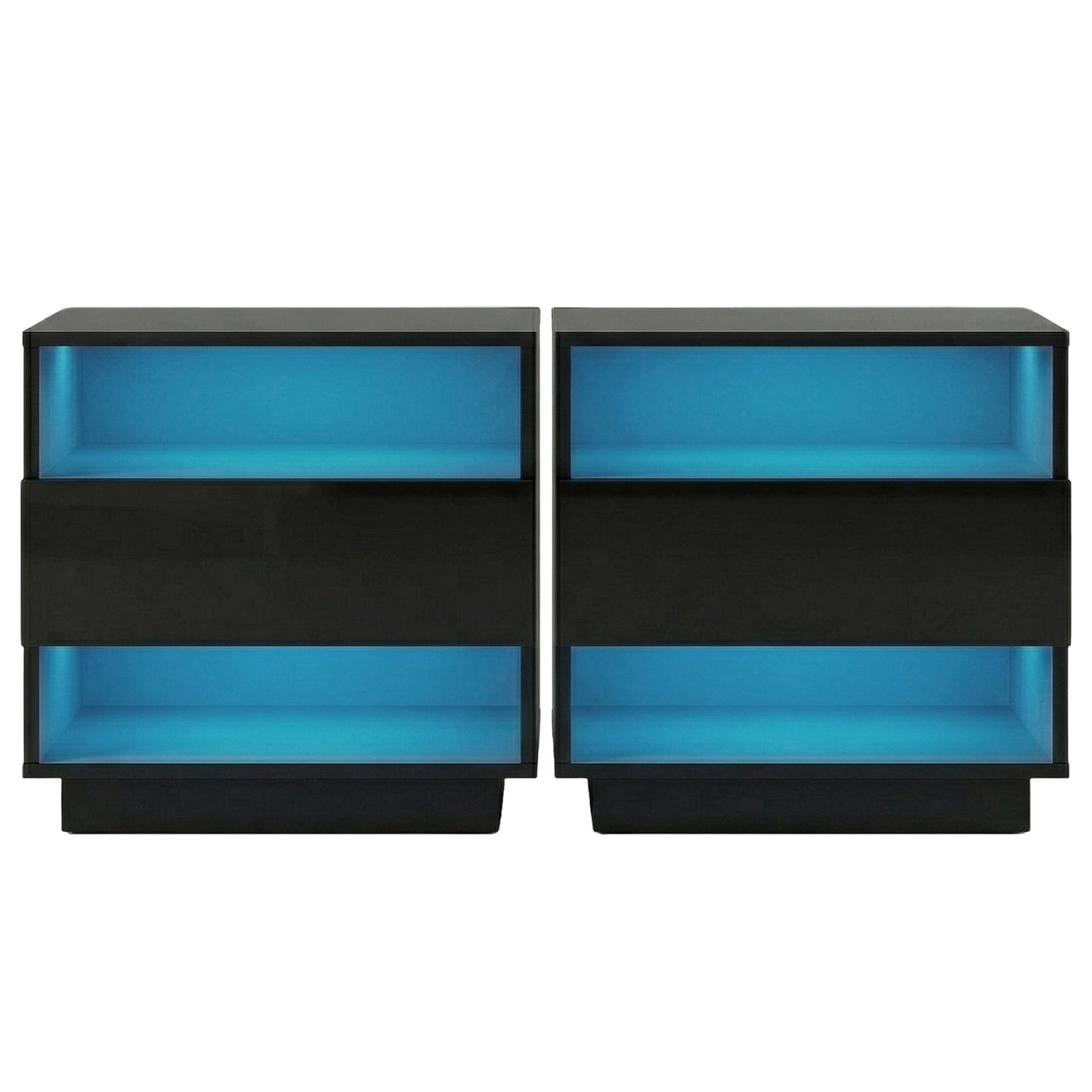 LED Bedside Tables 2 Pack 2 Shelves Black | HomeAndLiving