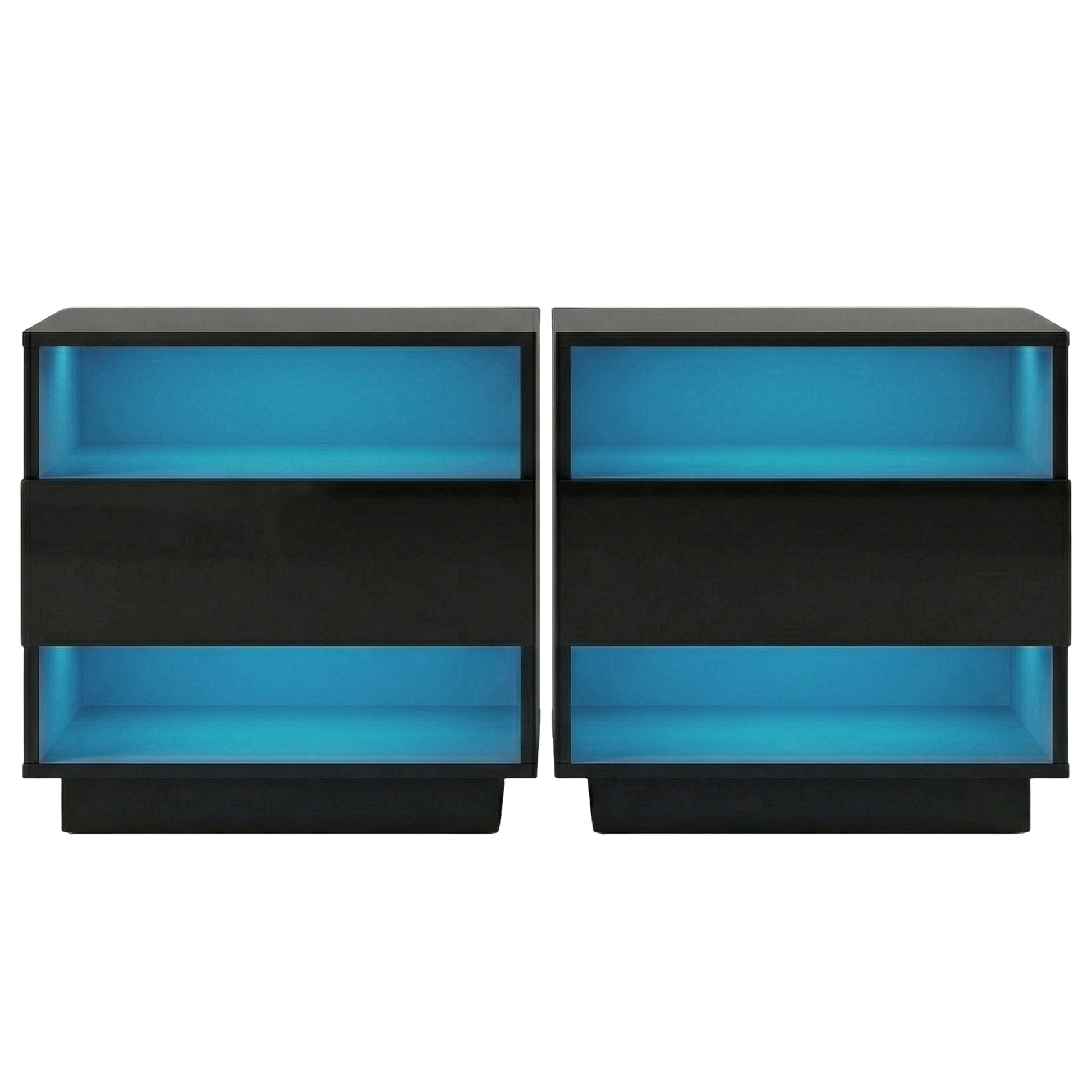 LED Bedside Tables 2 Pack 2 Shelves Black | HomeAndLiving