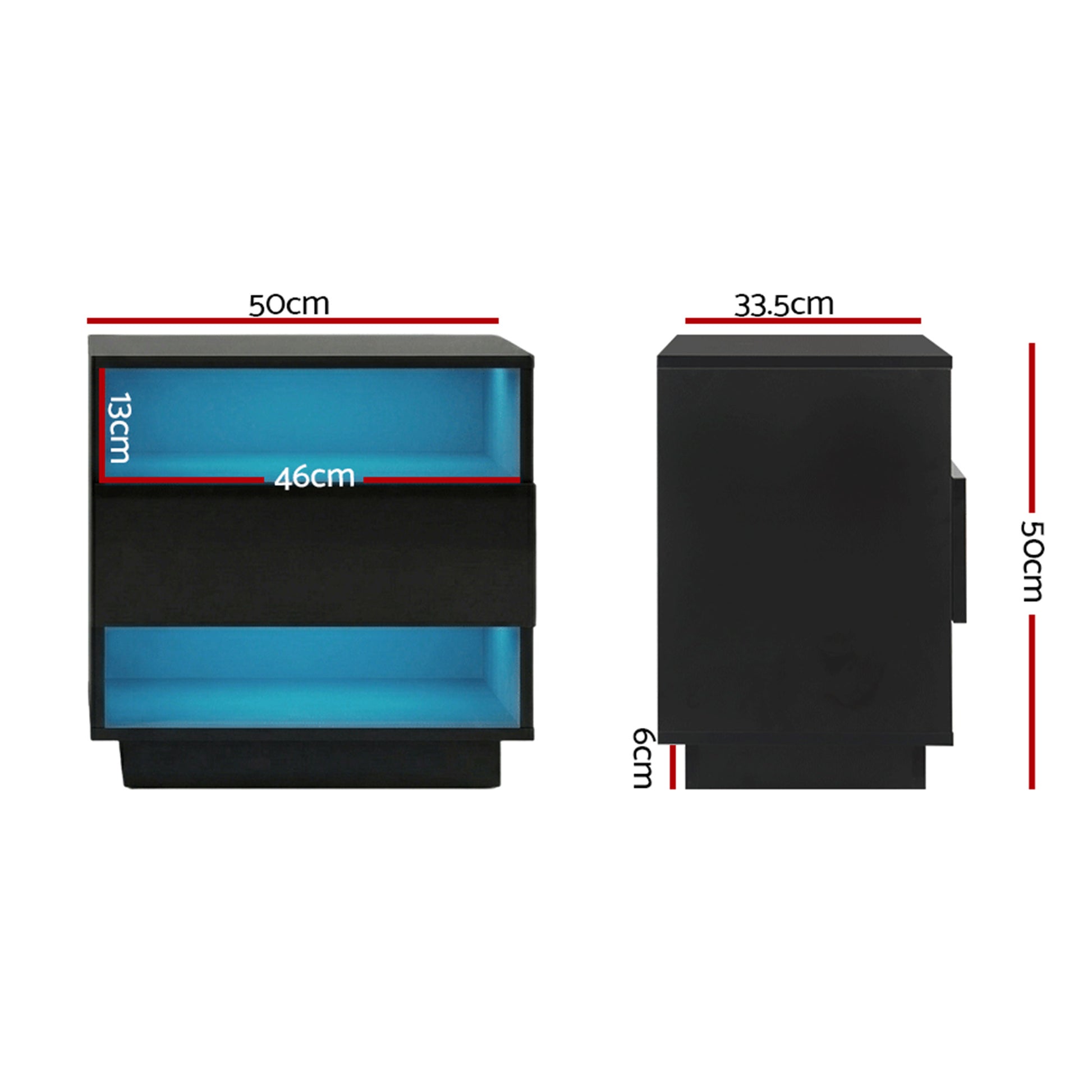 LED Bedside Tables 2 Pack 2 Shelves Black | HomeAndLiving