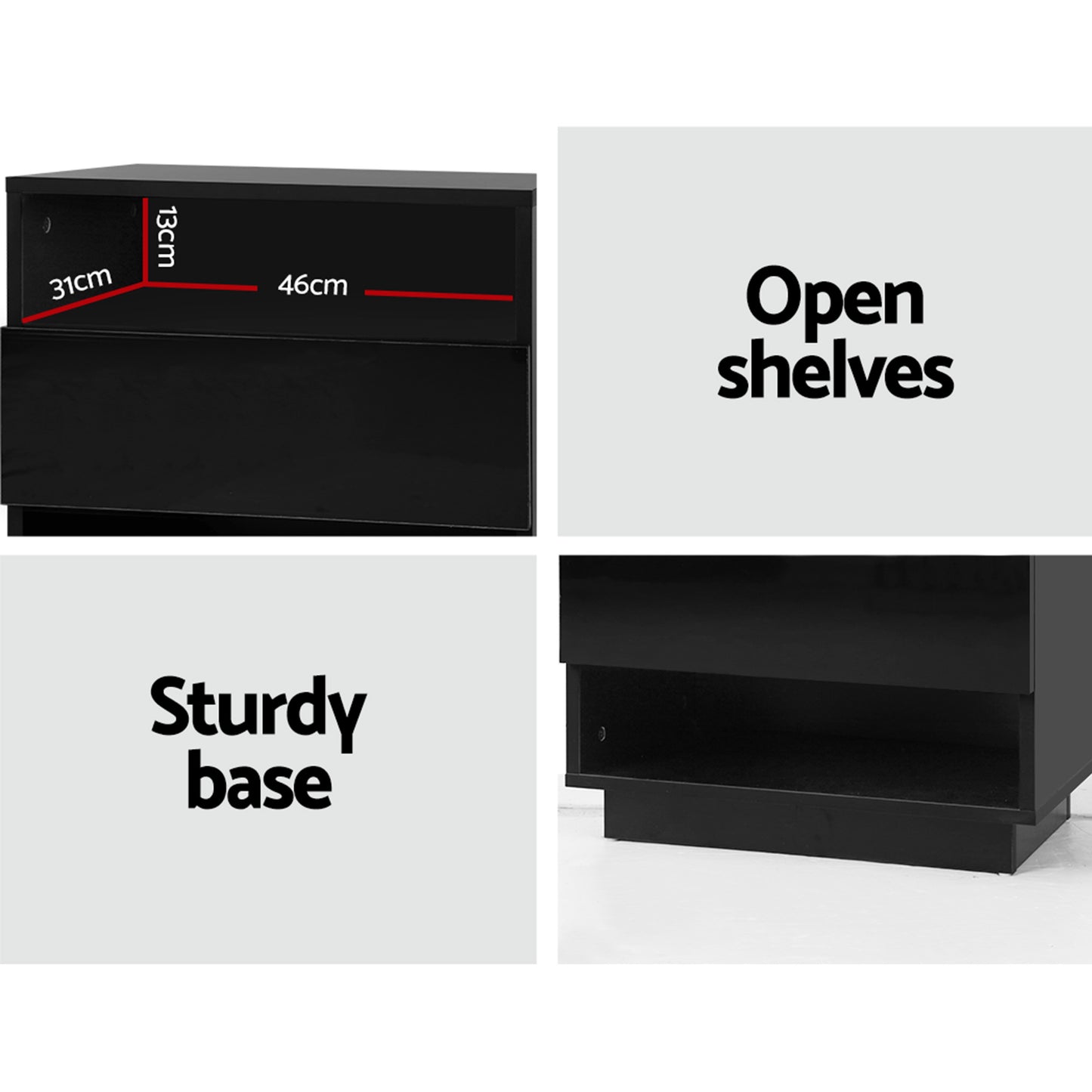 LED Bedside Tables 2 Pack 2 Shelves Black | HomeAndLiving