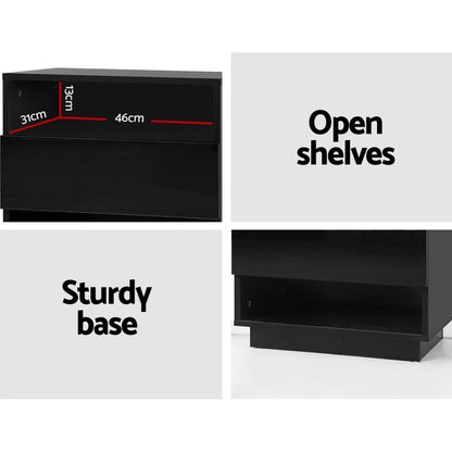 LED Bedside Tables 2 Pack 2 Shelves Black | HomeAndLiving