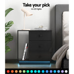 Bedside Tables Side Table Rgb Led 3 Drawers Nightstand High Gloss Black