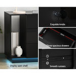 Bedside Tables Side Table Rgb Led 3 Drawers Nightstand High Gloss Black