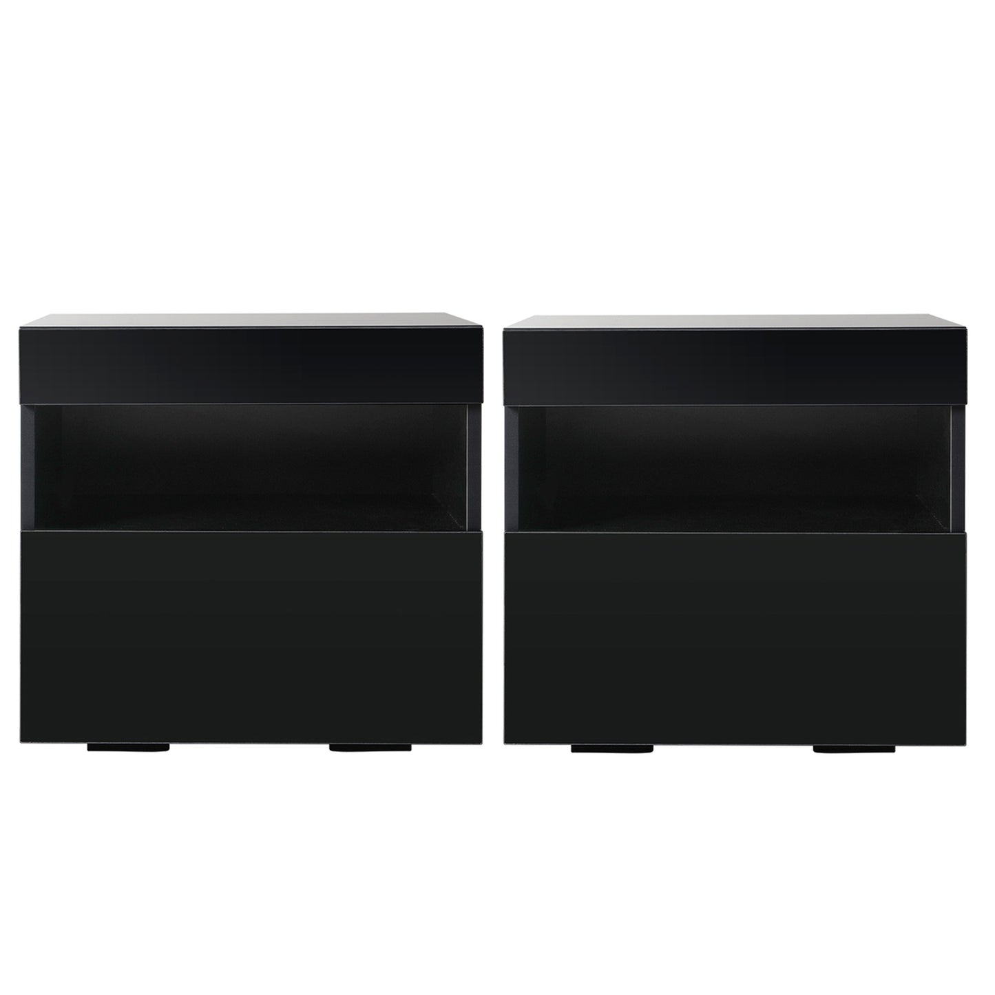 LED Bedside Tables Set 2 Black Drawers | HomeAndLiving