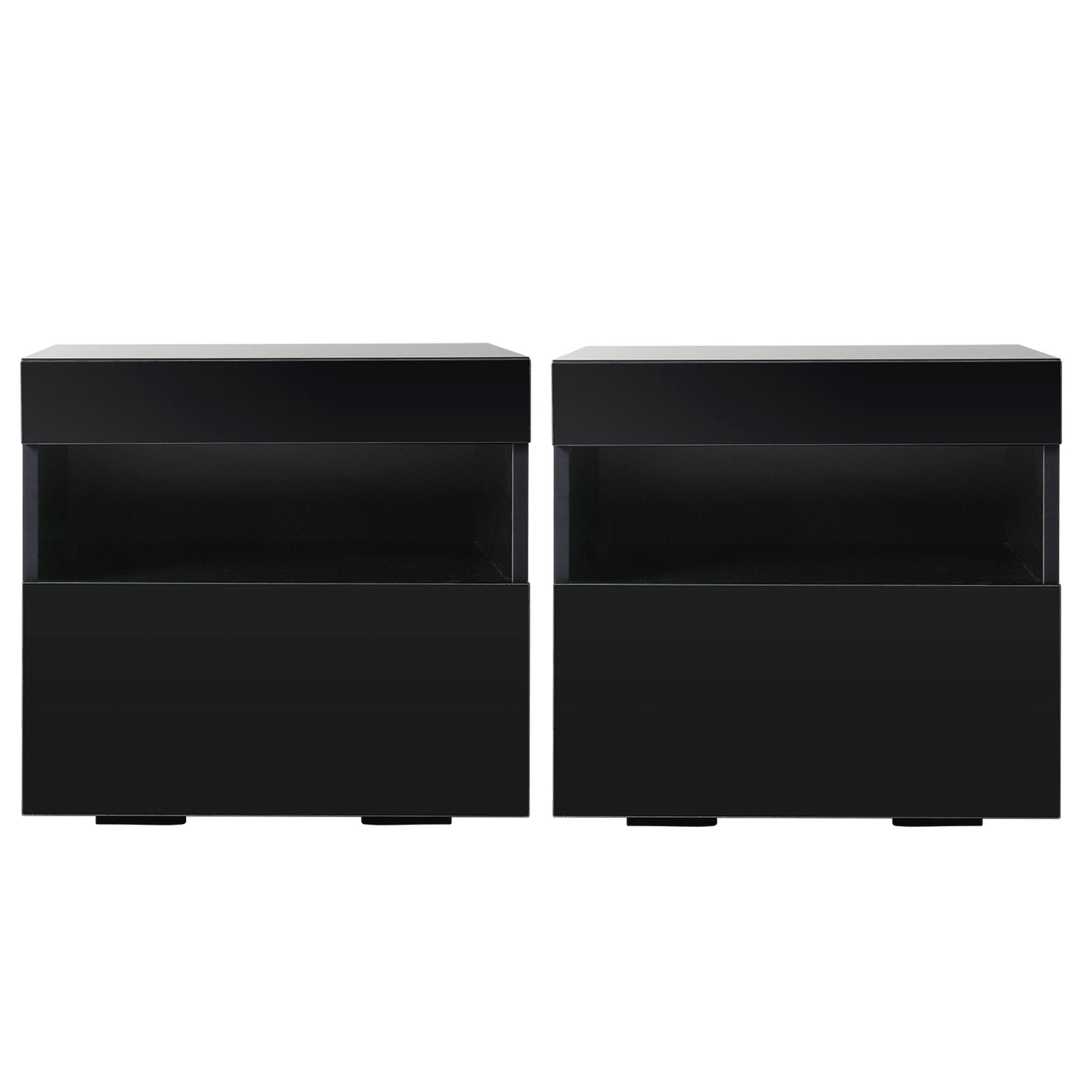 LED Bedside Tables Set 2 Black Drawers | HomeAndLiving