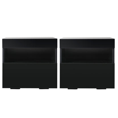 LED Bedside Tables Set 2 Black Drawers | HomeAndLiving